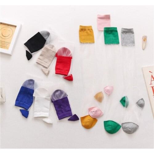 Long tube and knee trend calf socks Transparent crystal glass silk socks Thin Japanese school wind card stock