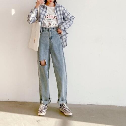 Vintage High Waist Ripped tassel full length Mom Jeans Women Plus Size Harajuku Wide Leg Clothes trousers Streetwear Denim Pants