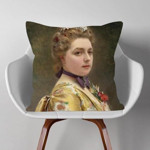 European Retro Oil Paintings Beautiful Girl Ladies Woman Cushion Covers Home Decorative Sofa Throw Pillow Case