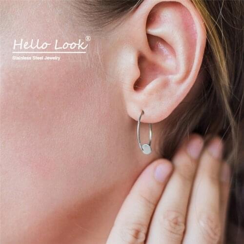 HelloLook Minimalist Hoop Earrings for Women 14K Gold Pull Through Open Huggie Hoop Earrings Birthday Jewelry Gift