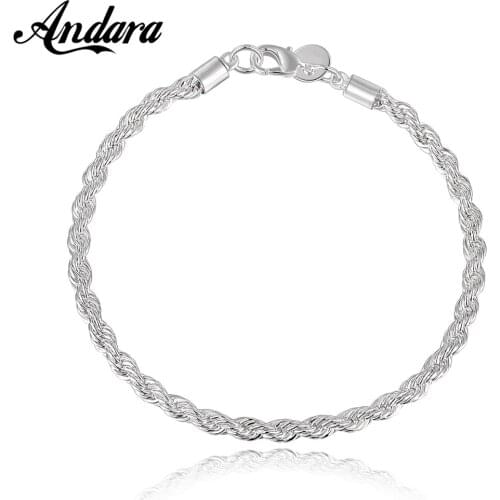 Exquisite 925 Sterling Silver Bracelet 3MM Twist Silver Bracelet, Suitable For Ladies & Men Gifts