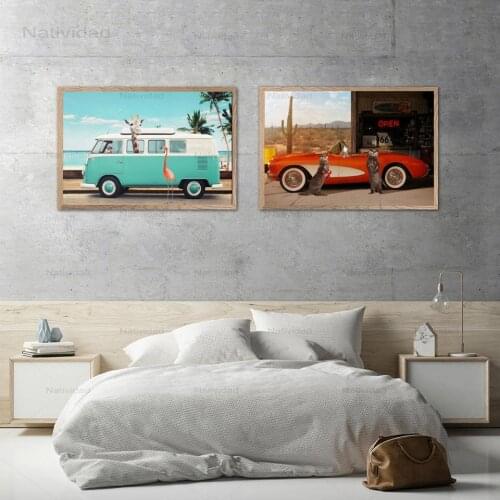 Animals On The Roads Children Art Canvas Print and Poster Surfing Giant Giraffes Photo Picture Color Otter Wall Art Home Decor