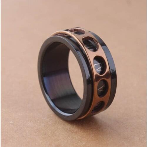 Free shipping Titanium 316L Stainless Steel Roman Numbers Greek Keyl Swivelling 1cm Ring Fashion Mens Jewelry