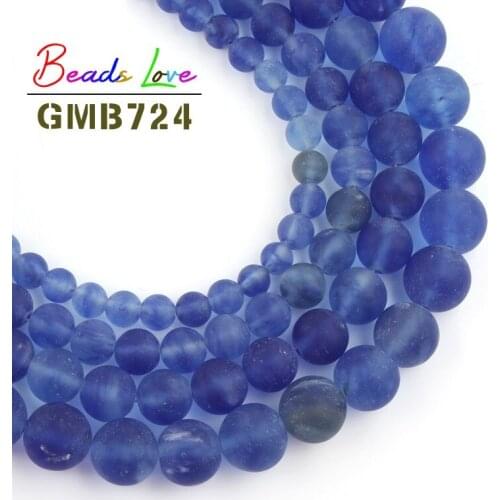 Natural Stone Dull Polish Matte Blue Quartz Crystal Round Loose Beads for Jewelry Making 6 8 10 12MM Diy Bracelet Necklace 15