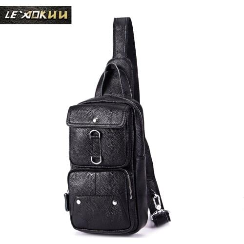 Men Original Leather Casual Fashion Travel Chest Sling Bag Design 8" Tablet Daypack One Shoulder Crossbody Bag Male 20310