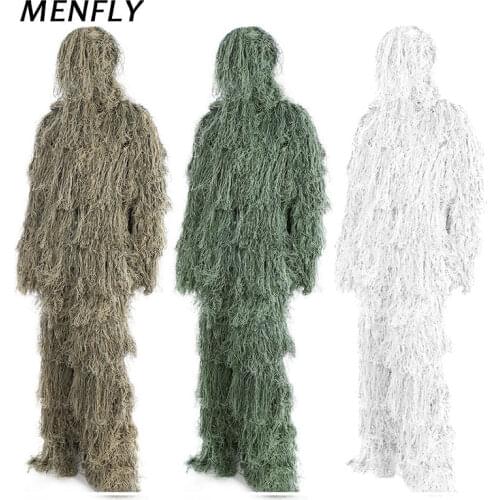 MENFLY White Jungle Desert Ghillie Suit Outdoor Woodland Secret Hunting Suit Mens Training Field CS Camouflage Geely Suits