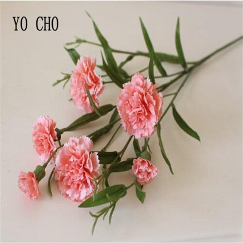 YO CHO Cheap 6 Head Carnation Artificial Flower Silk Flower For Wedding Decoration Mariage Autumn Home And Monthers Day Gift