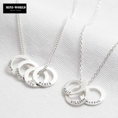 Mini-World Customize 1-4 Names Stainless Steel Necklace Round Ring Pendant Can be Lettering Family Nameplate Family Jewelry Gift
