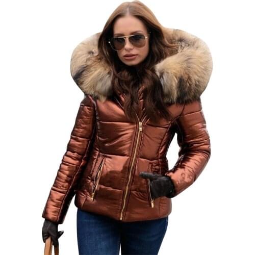 21 Winter Fur Lining Parka Women Loose Fur Collar Zipper Cotton-Padded Coat Thick Outwear Pink Green Warm Parka Feminino LD2226