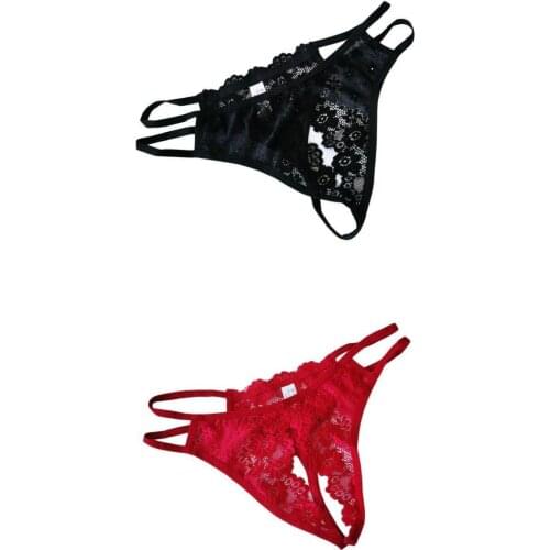 Sexy Womens Lace Floral Panties Bandage Briefs G-String Crotchless Knickers Underwear Lingerie Underpants 2 Pcs