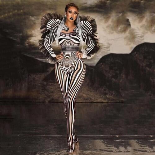 Festival Clothing Zebra Pattern Jumpsuit Women Singer Sexy Stage Outfit Bar DS Dance Cosplay Bodysuit Costumes Prom Clothes