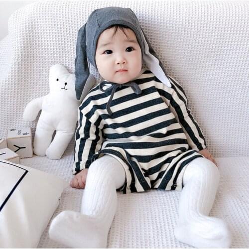 Striped Rabbit Ear Baby Rompers Autumn Winter Korean Baby Girl Jumpsuit Kids Boys Bodysuit Newborn Outfits for Infant Baby