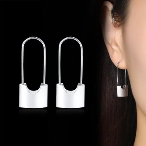 Simple Lock Earrings Dangle Earring Silver Color Earings Stainless Steel Drop Earrings For Women Jewelry