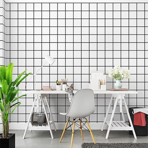 Q QIHANG Modern Minimalist Lattice Living Room Bedroom Clothing Store PVC Wallpaper Black White Color 0.53m*10m=5.3m2