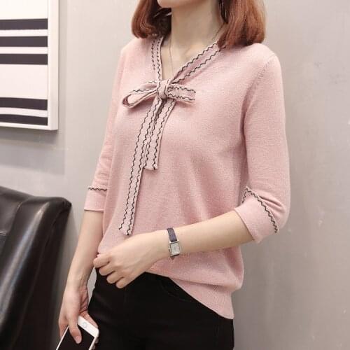 Plus Size 3XL 2020 Spirng Autumn Bow Collar Pullover Sweater Women Long Sleeve Knitted Sweaters Top Female Jumper Ladies Clothes