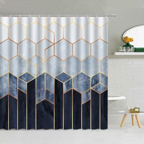 3D Luxury Geometric Marble Shower Curtain Black White Cube Pattern Polyester Fabric Bathroom Supplies Cloth Curtains With Hooks