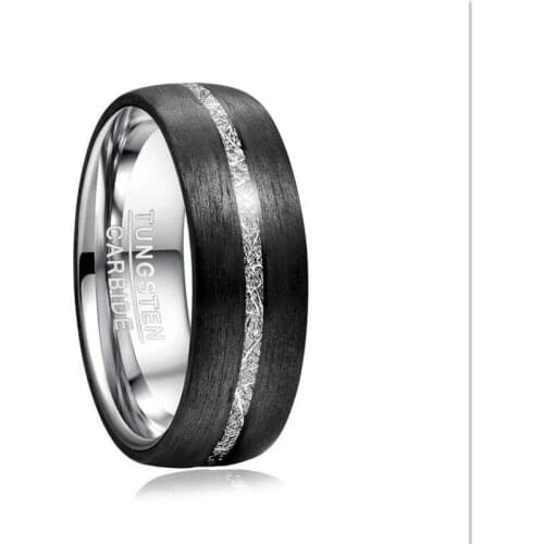 8mm Width Mens Tungsten Carbide Ring Inlaid Carbon Fiber Imitation Vermiculite Tungsten Steel Ring Wedding Band Ring