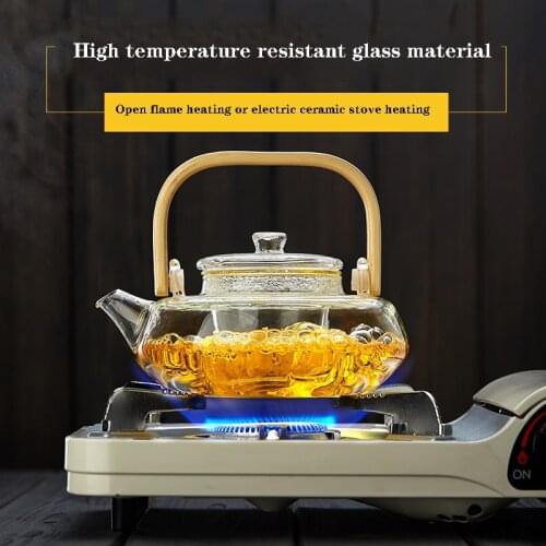 Heat-resistant glass coffee pot Natural bamboo handle Built-in glass filter Household tea set pot Can be heated 800ml 1000ml