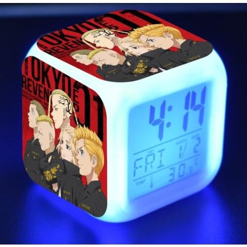 Tokyo Revengers Alarm Clock Anime Figure LED 7 Colors Change Touch Light Manjiro Ken Takemichi Hinata Atsushi Chibi Toys Boys