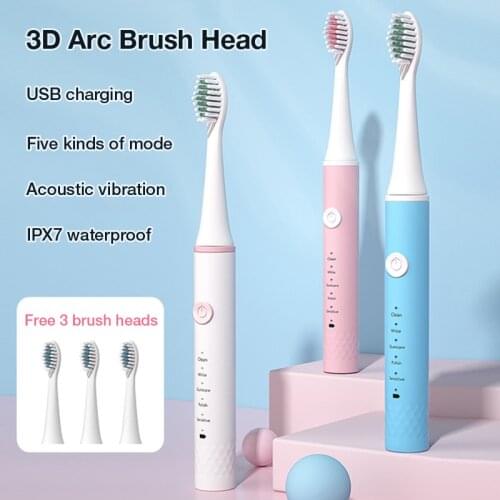 Sonic Electric Toothbrush Adult Timer Brush 5 Mode USB Charger Rechargeable Tooth Brushes Replacement Heads Set Sonic