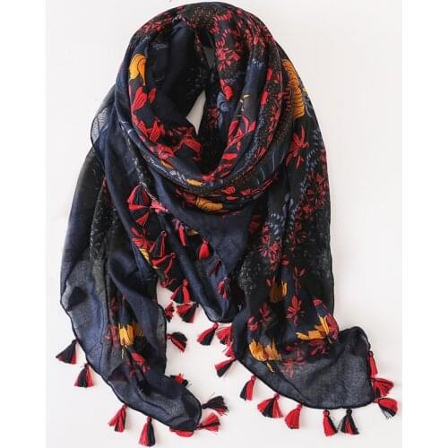1PC Women Viscose Scarf Spring Ladies Square Handkerchief Navy Blue Autumn Thin Shawls and Wraps Muslim Hijabs