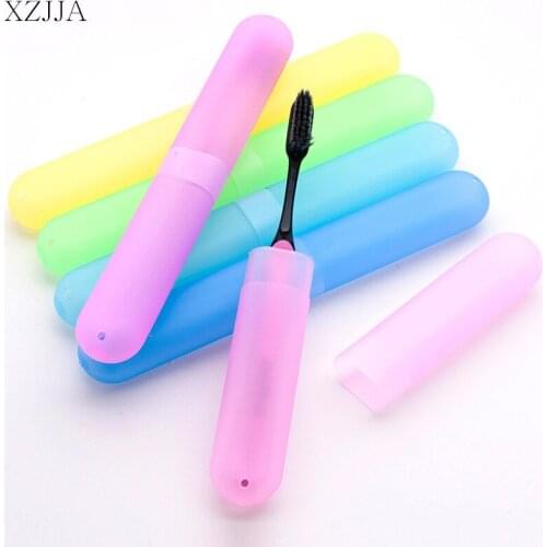 XZJJA 10PCS Candy Color Tooth Brush Storage Box Travel Portable Toothbrush Tableware Fork Spoons Protect Container Case Holder