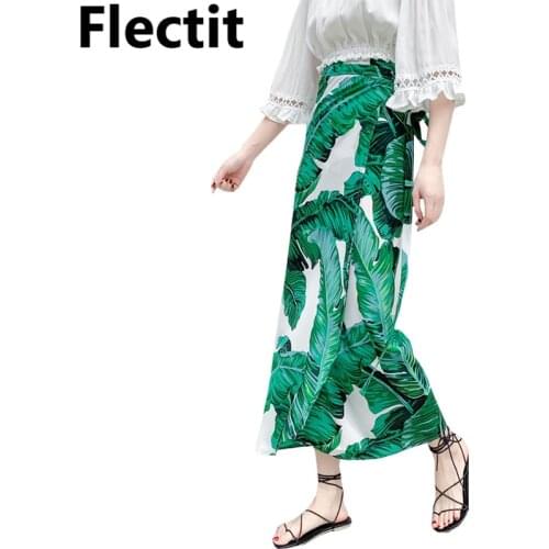 Ferns Tropical Print Wrap Skirt Airy Chiffon Split Long Skirt with Ties Womens Summer Skirt Sarong Saia Feminina