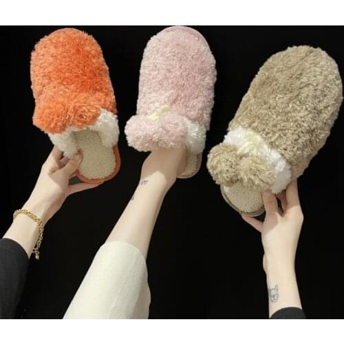 Slippers fashion womens shoes flat bottomed suede low heel Baotou womens slippers 36-41