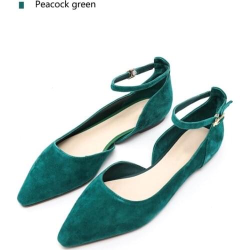 British style thick heel with pointed toes shallow mouth retro Kid Suede Women Flat shoes