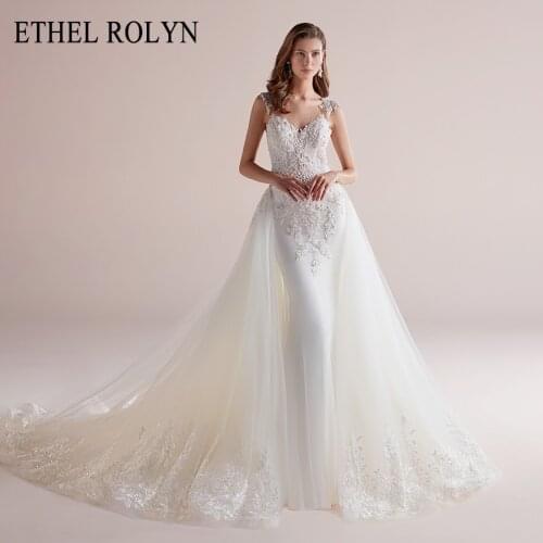 ETHEL ROLYN Mermaid Wedding Dress 2021 Detachable Train Elegant Backless Beaded Lace Appliques Bride Dresses Vestido De Noiva