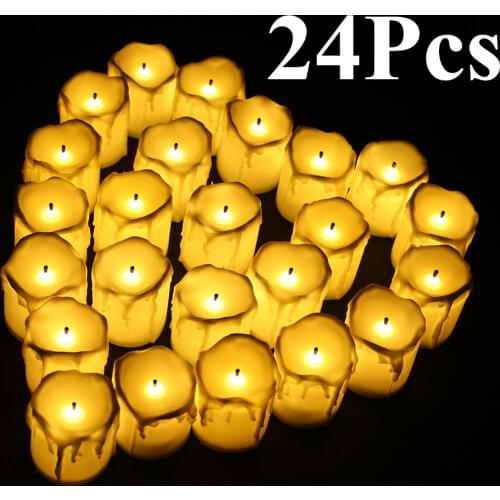 24Pcs LED Tea Light Candles Flameless Smokeless Warm White Pillar Lamp For Wedding Anniversary Birthday Christmas Decor