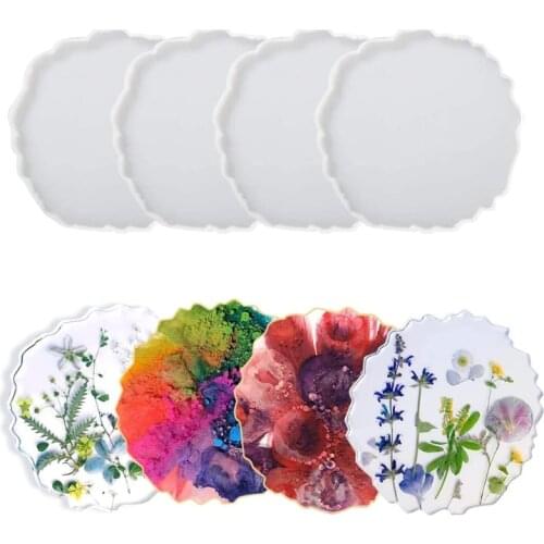 4 Pcs DIY Agate Geometry Coaster Epoxy Resin Mold Cup Mat Mug Pad Silicone Mould J60E