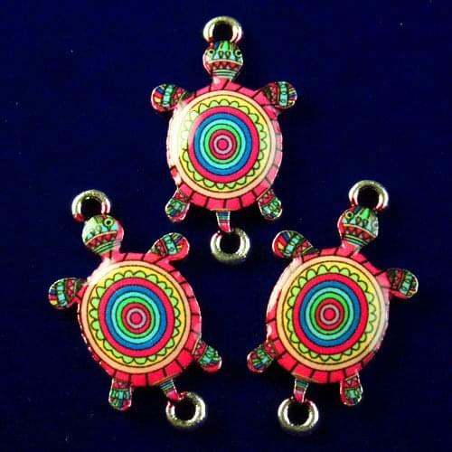 5Pcs 31x18x3mm Tibetan Silver & Rainbow Drops Of Oil Sea Turtle Connector Pendant For Jewelry Making DIY Jewelry Findings
