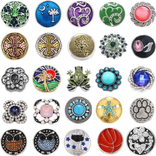 5pcs/lot Snap Buttons Jewelry Crystal Metal Tree Flower Fit 18mm Snap Button Bracelet Jewelry DIY Accessories