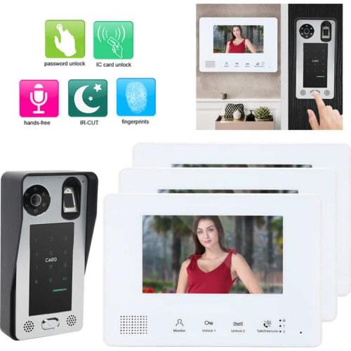 7in TFT LCD Intercom Visible Doorbell 2‑Wired Systerm Night Vision for Fingerprint Password Card 100‑240V
