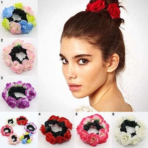 Flower Hair Accessories Womens Fashion Luxury Floral Flower Bun Hairband Garland Bridal Scrunchie Band Drop Shipping