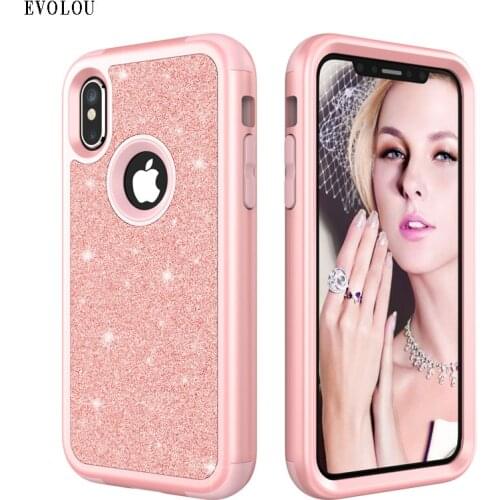 Glitter Case for iphone X 8 7 Plus Silicone Hybrid Armor Cover Case for iphone X 8 Plus 3 in 1 Phone Cases Cute Bling Soft Cover