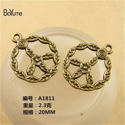 BoYuTe (50 Pieces/Lot) 20MM Tree Leaf Peace Sign Charms Pendant Antique Bronze Plated Alloy Charms for Jewelry Making Findings