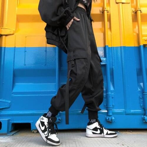 Fashion Harajuku Cargo Pants Women Black High Waist Pantalon Bomber Femme Street Pants Womens High Street Joggers Sweatpants