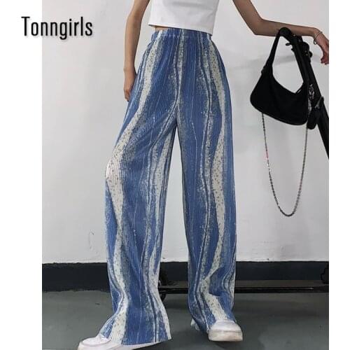 Tonngirls Casual Tie Dye Pants Elastic High Waist Summer Pants Female Vintage Plus Size Loose 2021 Fashion Women Trousers Korean