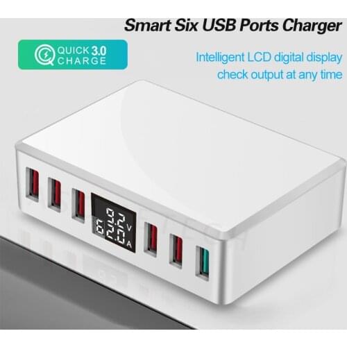 QC3.0 USB Charger 6Port Fast Charging Smart LCD Digital Display Multi USB Travel Charge Station Quick Charger For iPhone Samsung