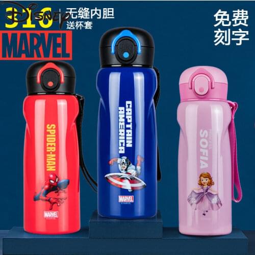 Disney Mickey Mouse Marvel Spider-Man Childrens Mug Stainless Steel Bullet Student Water Cup Large Capacity Water Cup