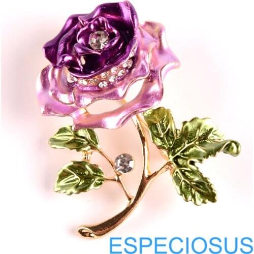 Elegance Flower Pin Rhinestone Fashion Jewelry Purple Color Painted Rose Brooch Gold Color Giraffe Breast Metal Pin Lady Garment