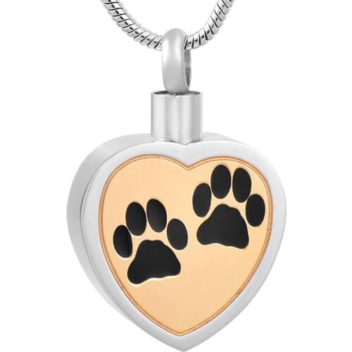 IJD8247 Pet Paw Print Memorial Keepsake Jewelry Heart Shape Stainless Steel Pet Cremation Urn Pendant for Ashes Holder