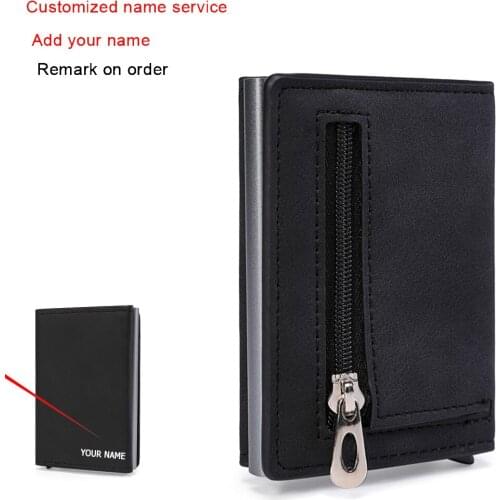 Customized Name Wallet with Magnet Pop-up Credit Card Holder RFID Zipper Coin Pocket Leather Wallet for Male & Female