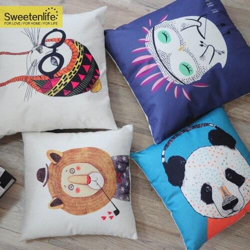 Custom Decorative Pillows Cartoon Animal Throw Pillow Cover Cotton Linen Cushion Cover 45X45CM 50X50 Nordic Cushions Home Decor