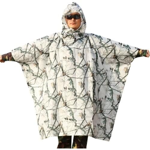 3D white snow pine tree style camouflage poncho style Ghillie suit airsoft hunting clothes Open can become picnic mat