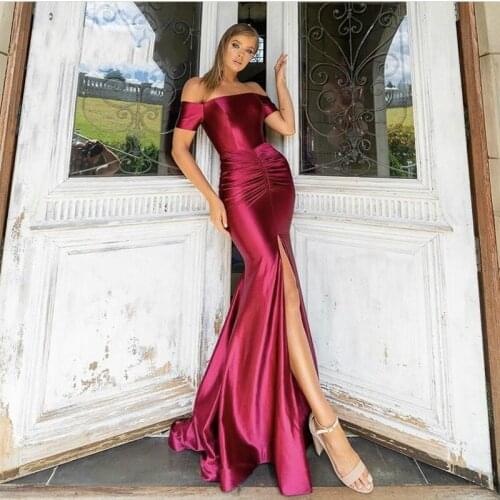 China Boat Neck Off The Shoulder Prom Gowns V-Neck Sleeveless Mermaid Silk Satin Evening Dresses Cocktail Party Dresses