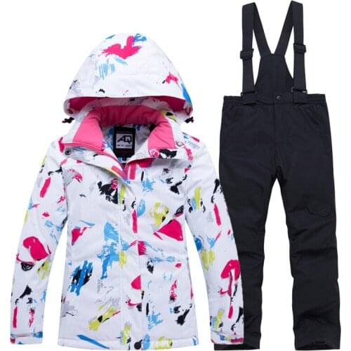 Children Winter Skiing Set Windproof Waterproof Kids Warm Jackets And Pants Overalls Suit For Girl 6 8 10 12 14 Snow Coat TX177