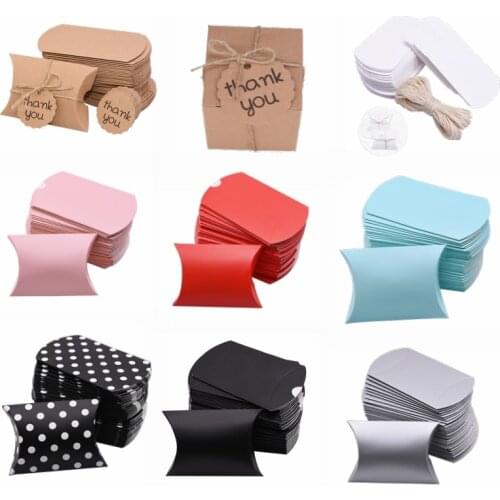 Kraft Paper Box Thank You Candy Boxes Mini Pillow Shape Wedding Favors Gift Box for Thanksgiving Birthday Eater Party Supplies